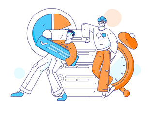 Flat vector illustration of business people operating work scene
