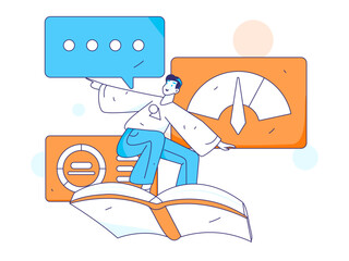 Flat vector illustration of business people operating work scene
