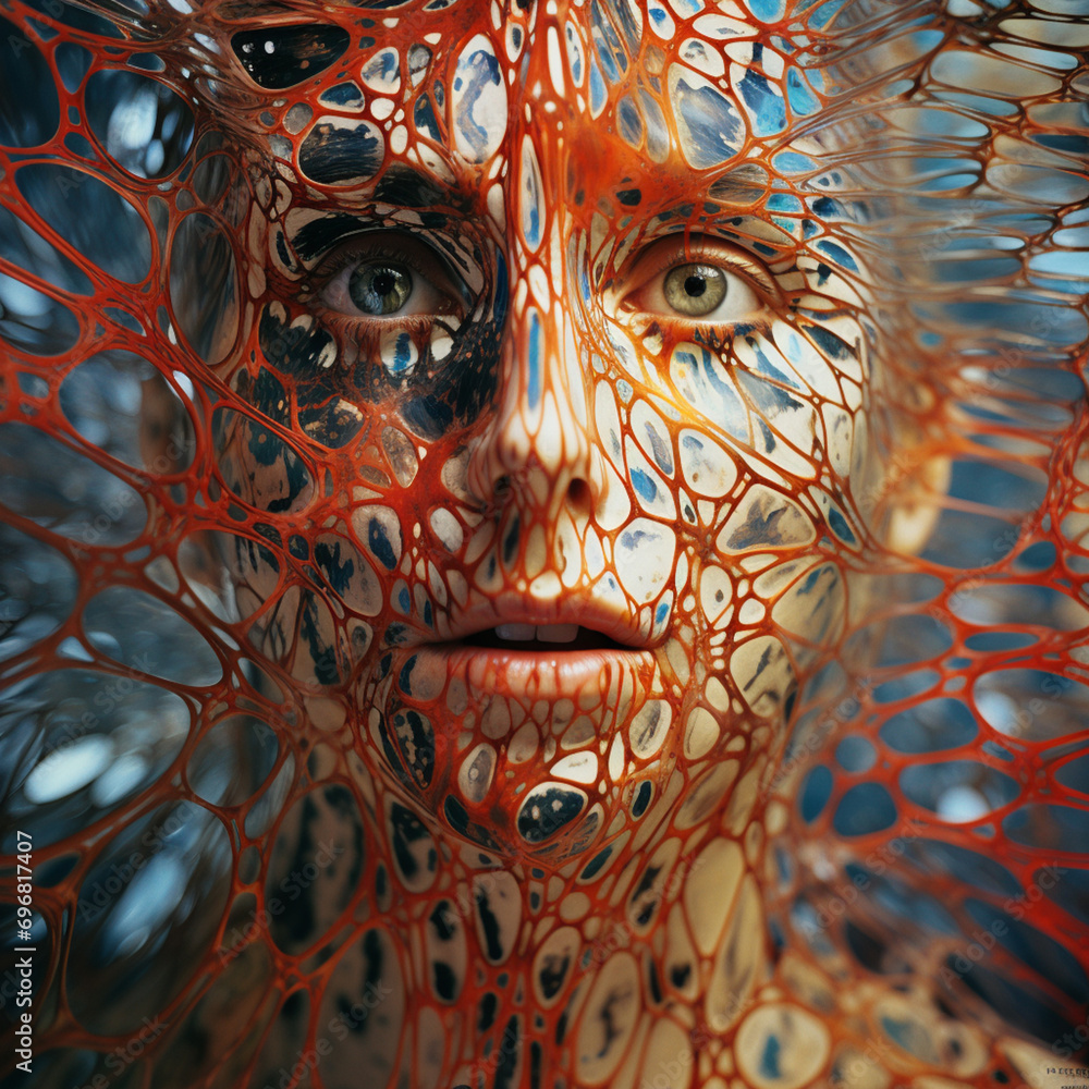 Aufkleber Abstract neural patterns forming a symphony around a person, conveying the harmonious and synchronized qualities associated with brain-inspired design.