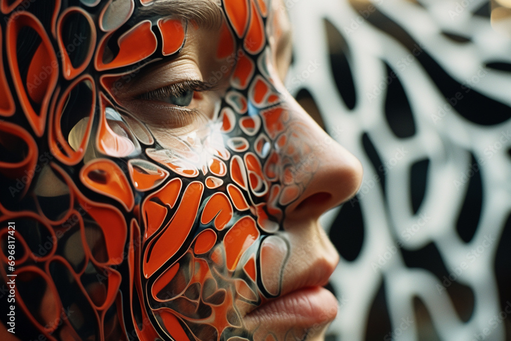 Leinwandbilder close-up of a person amidst abstract cognitive connection patterns, illustrating the interconnected 