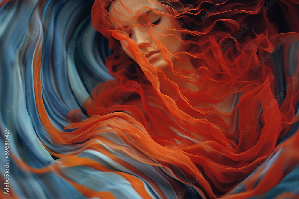 Fototapete abstract patterns resembling waves of cerebral creativity enveloping a person, capturing the flowing
