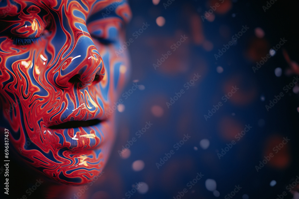 Leinwandbilder Abstract patterns resembling the dynamic flow of cognitive processes enveloping a person, illustrating the fluid and energetic aspects of brain-inspired design.