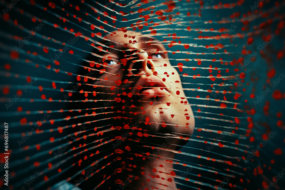 Poster Abstract neural patterns forming a symphony around a person at an elevated position, capturing the intellectual and visionary elevation associated with brain-inspired design.