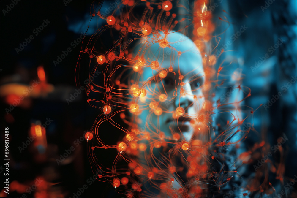 Leinwandbilder abstract neural patterns forming a symphony around a person at an elevated position, capturing the i