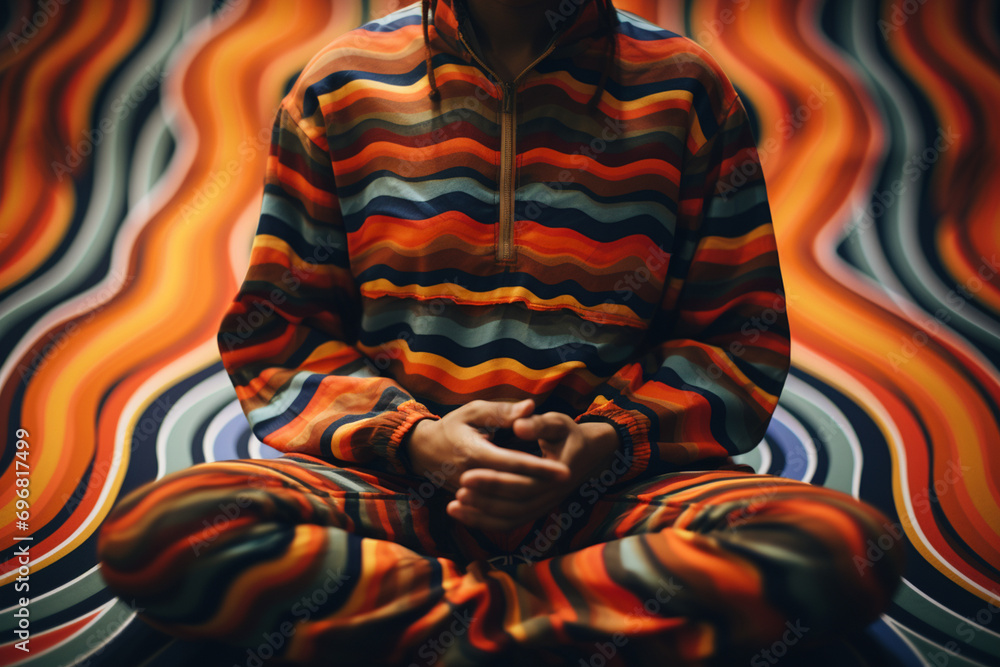 Leinwandbilder close-up of a person at an elevated position in a meditative pose within abstract mindfulness patter
