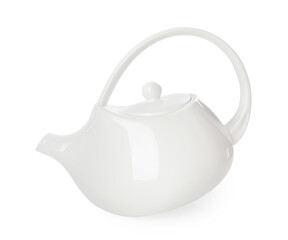 Clean empty ceramic teapot isolated on white
