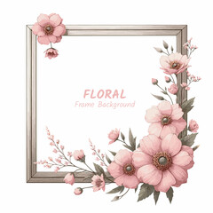 Hand drawing isolated watercolor floral illustration with protea rose, leaves, branches and flowers. Bohemian gold crystal frames. Elements for greeting wedding card