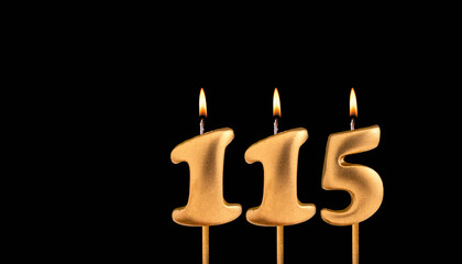 Birthday candle number 115 - Birthday celebration on black background