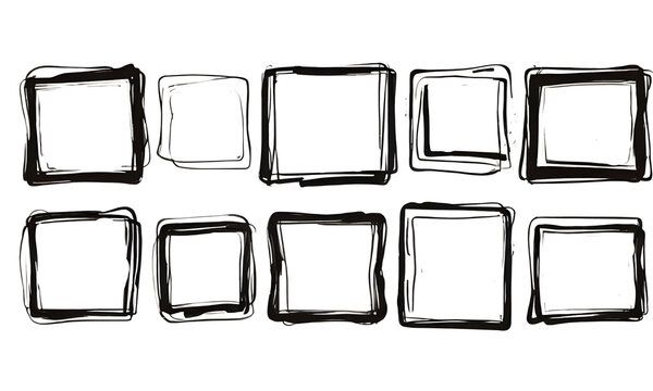Freehand Drawn Rectangles and Squares Set: Doodle Style Frames in Various Sizes, Perfect for Text Highlighting and Underlining. Vector Illustration Isolated on White Background.





