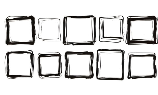 Freehand Drawn Rectangles and Squares Set: Doodle Style Frames in Various Sizes, Perfect for Text Highlighting and Underlining. Vector Illustration Isolated on White Background.





