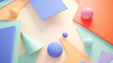 Geometric 3d smooth pastel shapes. Abstract background with light colour palette. Generative AI - obrazy, fototapety, plakaty