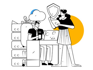 Flat vector illustration of business people operating work scene
