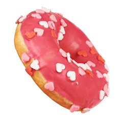 Donut with heart sprinkles isolated