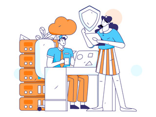 Flat vector illustration of business people operating work scene
