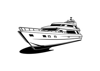Vector Illustration of a yacht with lines drawing for logo,icon, black and white	