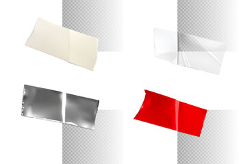 Realistic adhesive tapes of different materials. Vector illustration isolated on white background. Ready for your design. EPS10.