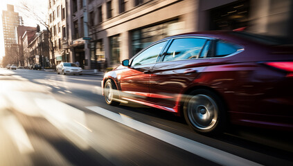 Fototapeta na wymiar High speed motion elegant luxury car driving in city. Generative AI