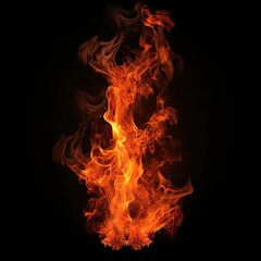 Fierce flames on black background. Captivating image showcases raw intensity of fire dance. Flames painted in vibrant shades of red orange and yellow leap and twirl with unrestrained energy