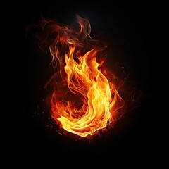 Fototapeta premium Fierce flames on black background. Captivating image showcases raw intensity of fire dance. Flames painted in vibrant shades of red orange and yellow leap and twirl with unrestrained energy