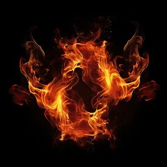 Fototapeta premium Fierce flames on black background. Captivating image showcases raw intensity of fire dance. Flames painted in vibrant shades of red orange and yellow leap and twirl with unrestrained energy