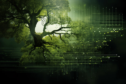 Harmony of technology and nature image with futuristic color. Generative AI