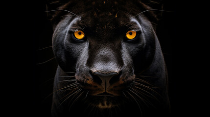 Black panther face on black background, AI Generative.