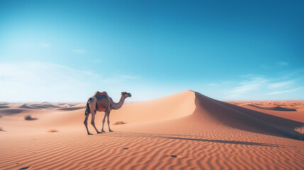Camel in a desert background. Generative AI. - obrazy, fototapety, plakaty