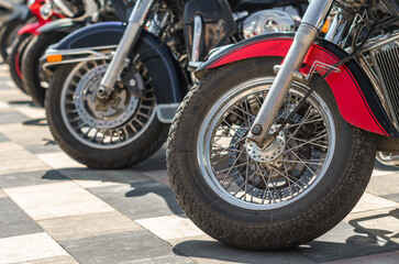 Obraz premium chopper motorcycle wheel close up