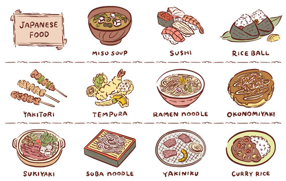 日本食　イラスト素材　線画　手描き