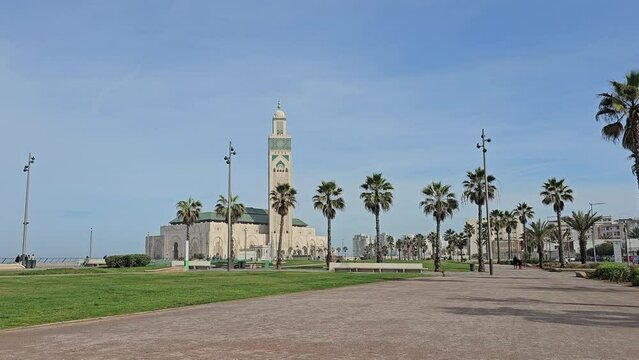 view of the famous Hassan II Mosque against sky ; Casablanca, Morocco