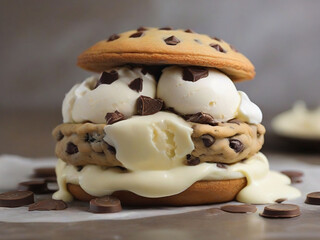 chocolate chip cookie sandwich, vanilla ice cream