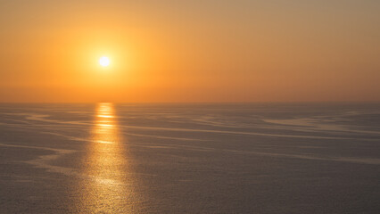 Fototapeta na wymiar Bright beautiful sunrise or sunset at sea.Mallorca Island, Spain, Balearic Islands