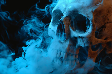 skull in blue smoke