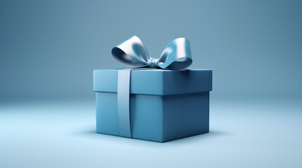 Blank open blue gift box with blue bottom inside or top view of opened blue present box with blue ribbon and bow isolated on blue background with shadow minimal concept 3D rendering - obrazy, fototapety, plakaty