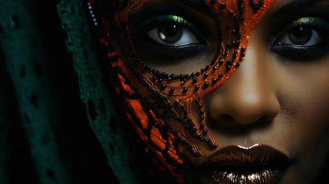 a survivor's haunted eyes, portraying the aftermath of human trafficking