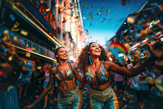 Young women dancing and enjoying the Carnival in Brazil