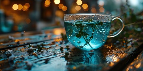 Unique Blue Tea Concept - Front View Magic - Fun and Refreshing Imagery - Quench Your Visual Thirst - obrazy, fototapety, plakaty
