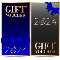 Christmas certificate 2024. Elegant gold text with light. Xmas gift voucher template 