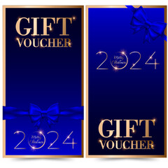Christmas certificate 2024. Elegant gold text with light. Xmas gift voucher template 