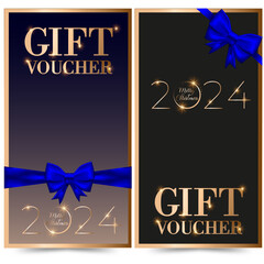 Christmas certificate 2024. Elegant gold text with light. Xmas gift voucher template 
