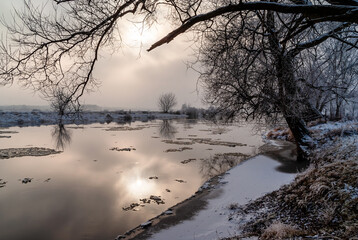 Podlaskie rzeki zimą, Nareśl, Narew, Biebrza, Polska - obrazy, fototapety, plakaty