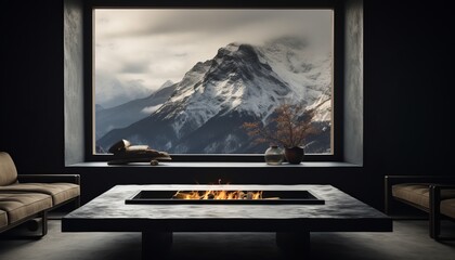 Fototapeta premium Modern black living room interior with captivating wall art and contemporary color scheme