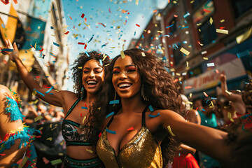 Young women dancing and enjoying the Carnival in Brazil
