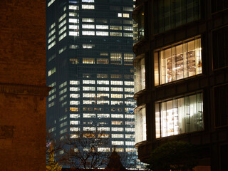 東京駅と周辺の高層ビルの夜景の景色 © zheng qiang
