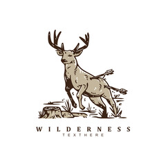 Vintage retro deer hunter with arrow bow logo design vector illustration