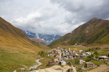 Fototapeta na wymiar Svaneti view of the ancient mountain village of Ushguli
