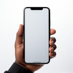 Illustration mockup of a hand holding a smartphone in front of a white background