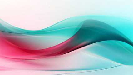 Fototapeta premium Abstract turquoise pink waves design with smooth curves and soft shadows on clean modern background. Fluid gradient motion of dynamic lines on minimal backdrop