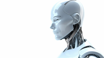 Futuristic AI Robot, Profile View, White Backdrop