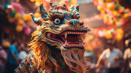 Obraz premium Dragon scales and intricate details in chinese new year close up, showcasing craftsmanship.